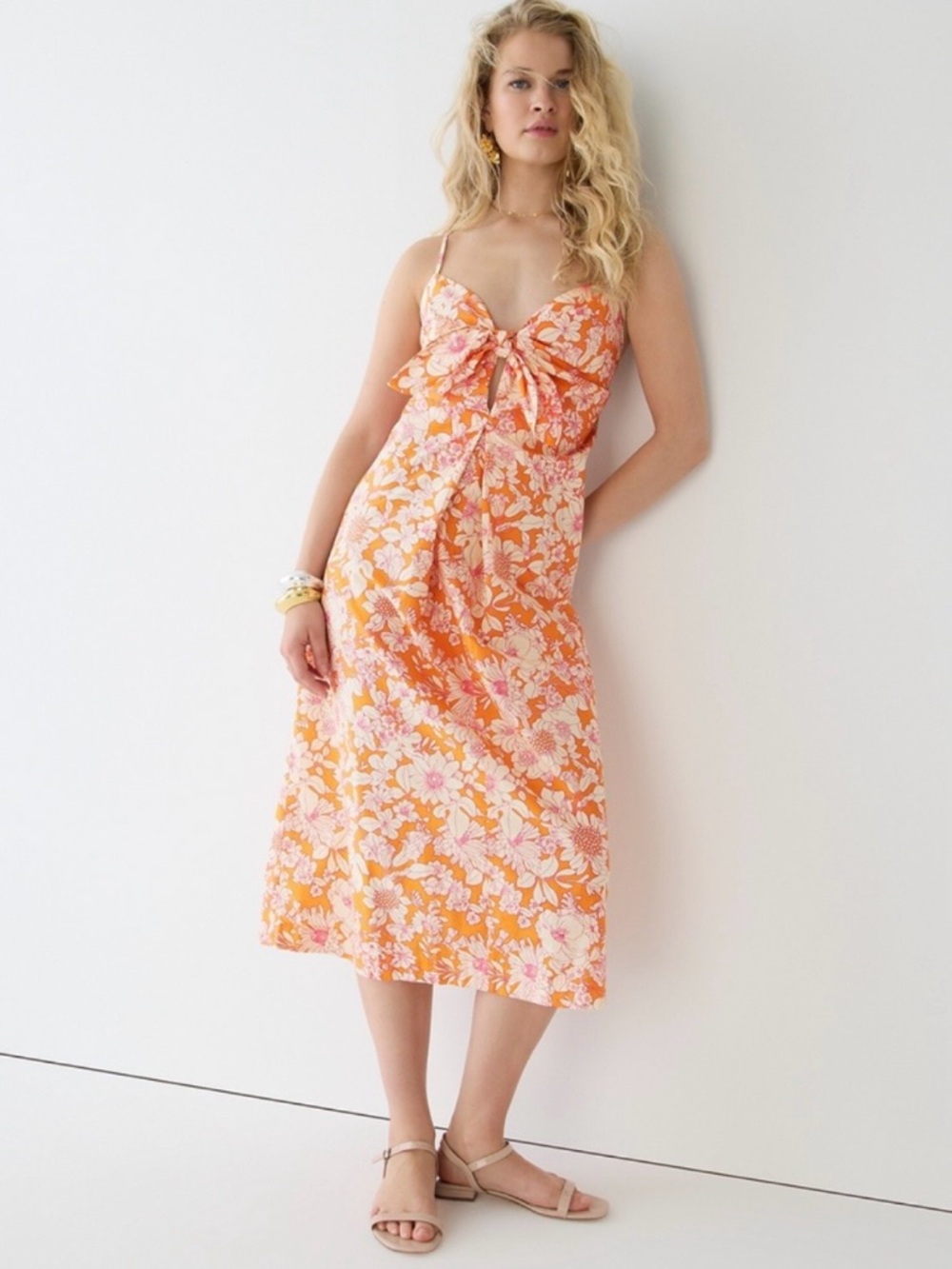 NEW J Crew Floral Poplin Cotton Tropical Tie Front Midi Dress size medium